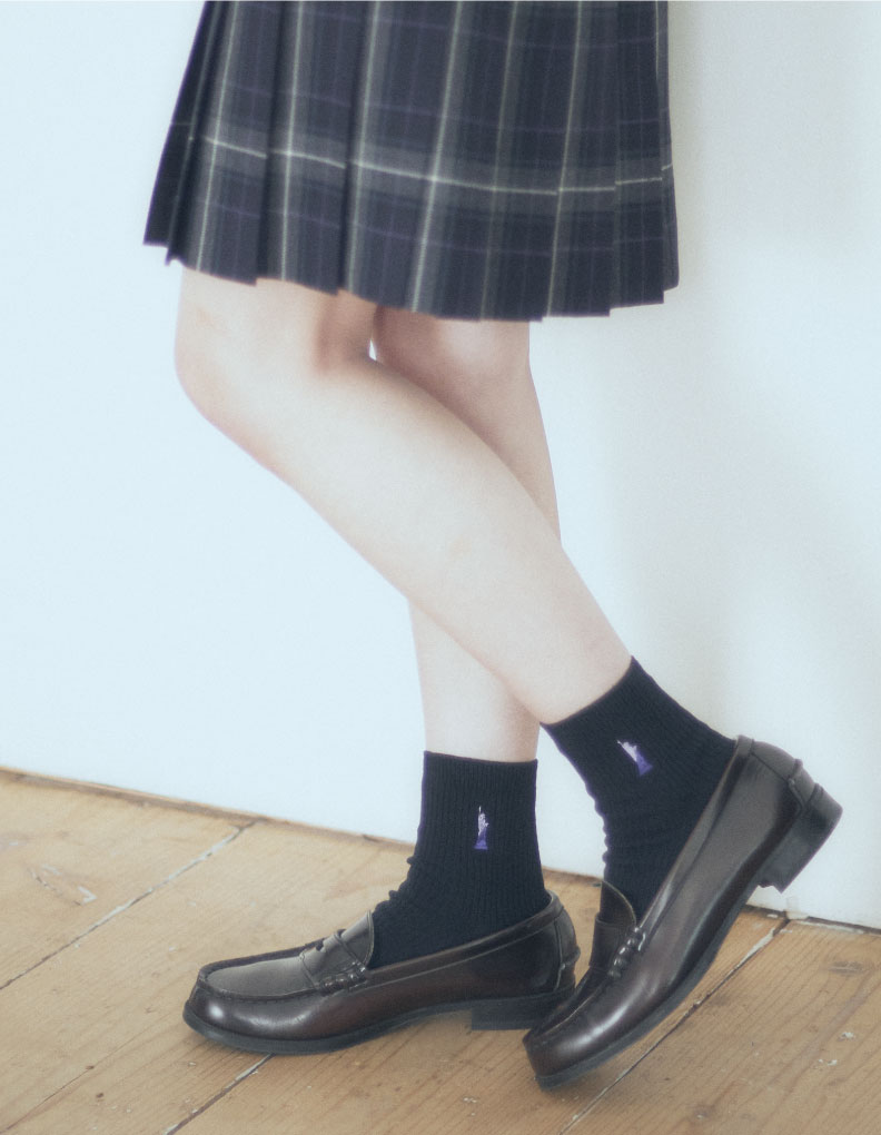 両面刺繍ソックス〈13cm〉〈ミルキーグレープ女神〉ネイビー