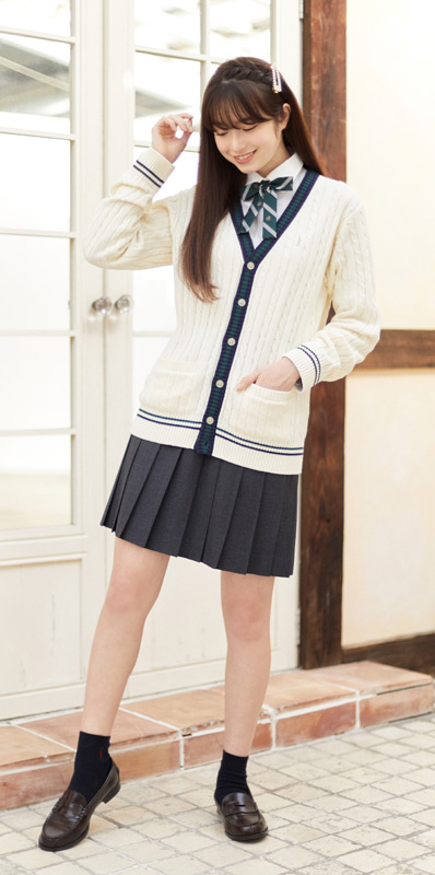 カーディガン〈ライン入り〉オフホワイト