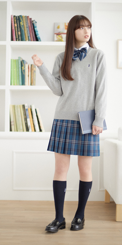 プルオーバー〈ハイゲージ〉ライトグレー×ネイビー 