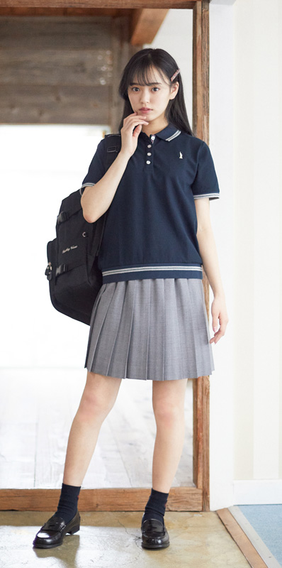 ポロシャツ〈ライン入り〉ネイビー